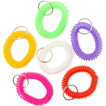 WHOLESALE LOT 100 SPIRAL WHISTLE KEYCHAINS KEY CHAIN WRIST COIL CHAINS ELASTIC